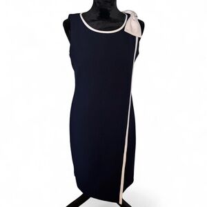 Vintage Glamour Navy Blue Midi Dress with White Bow Size 6
